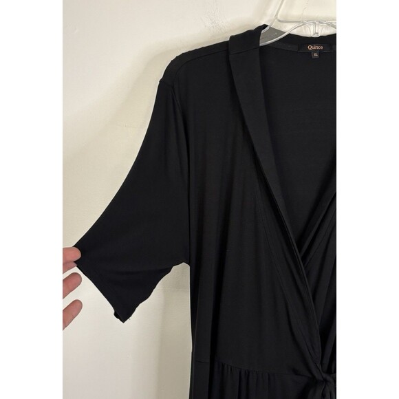 QUINCE Tencel Jersey Midi True Wrap Dress Women XL Black Short Sleeve Minimal - Picture 6 of 12